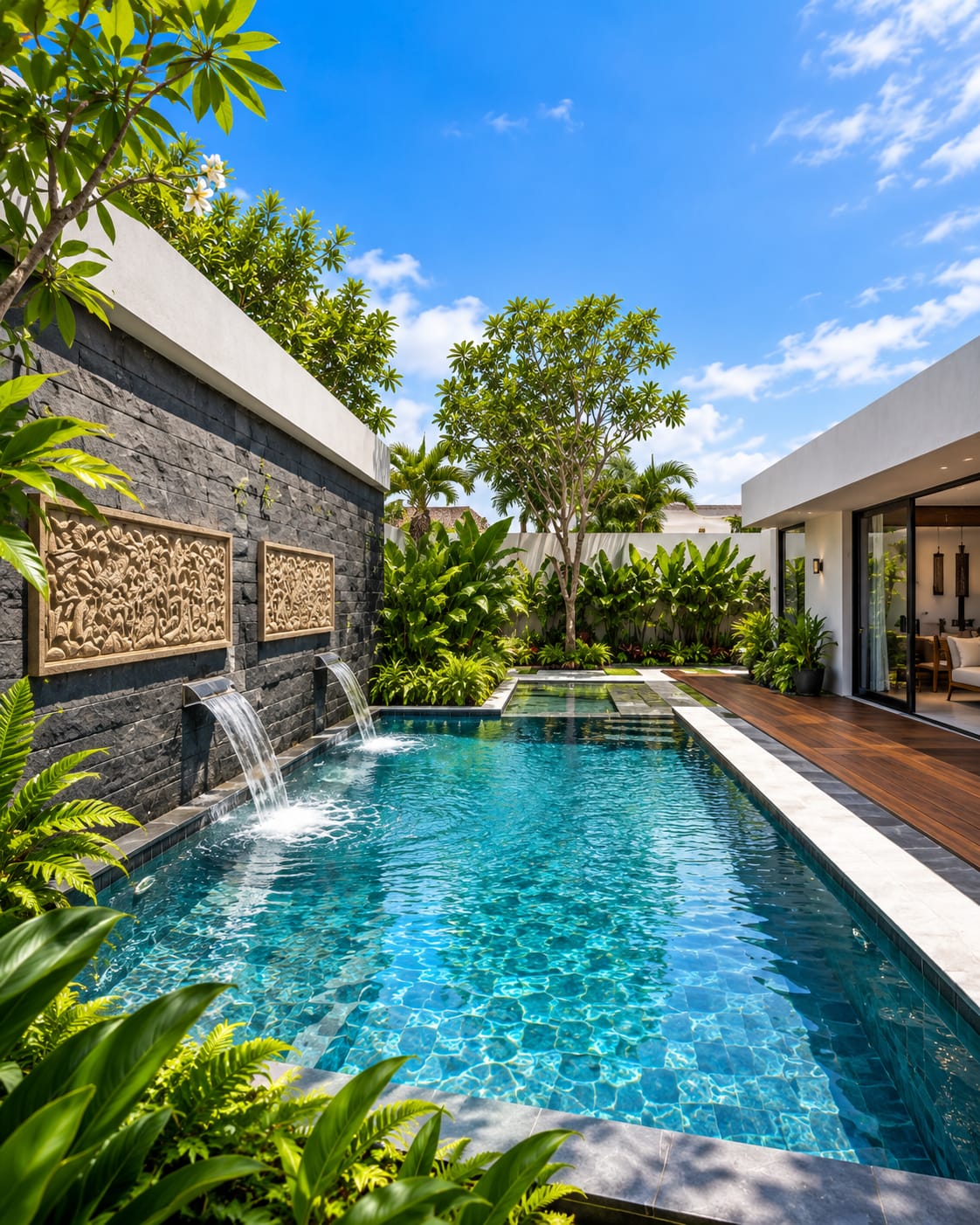 Kolam Renang Minimalis dengan Water Feature