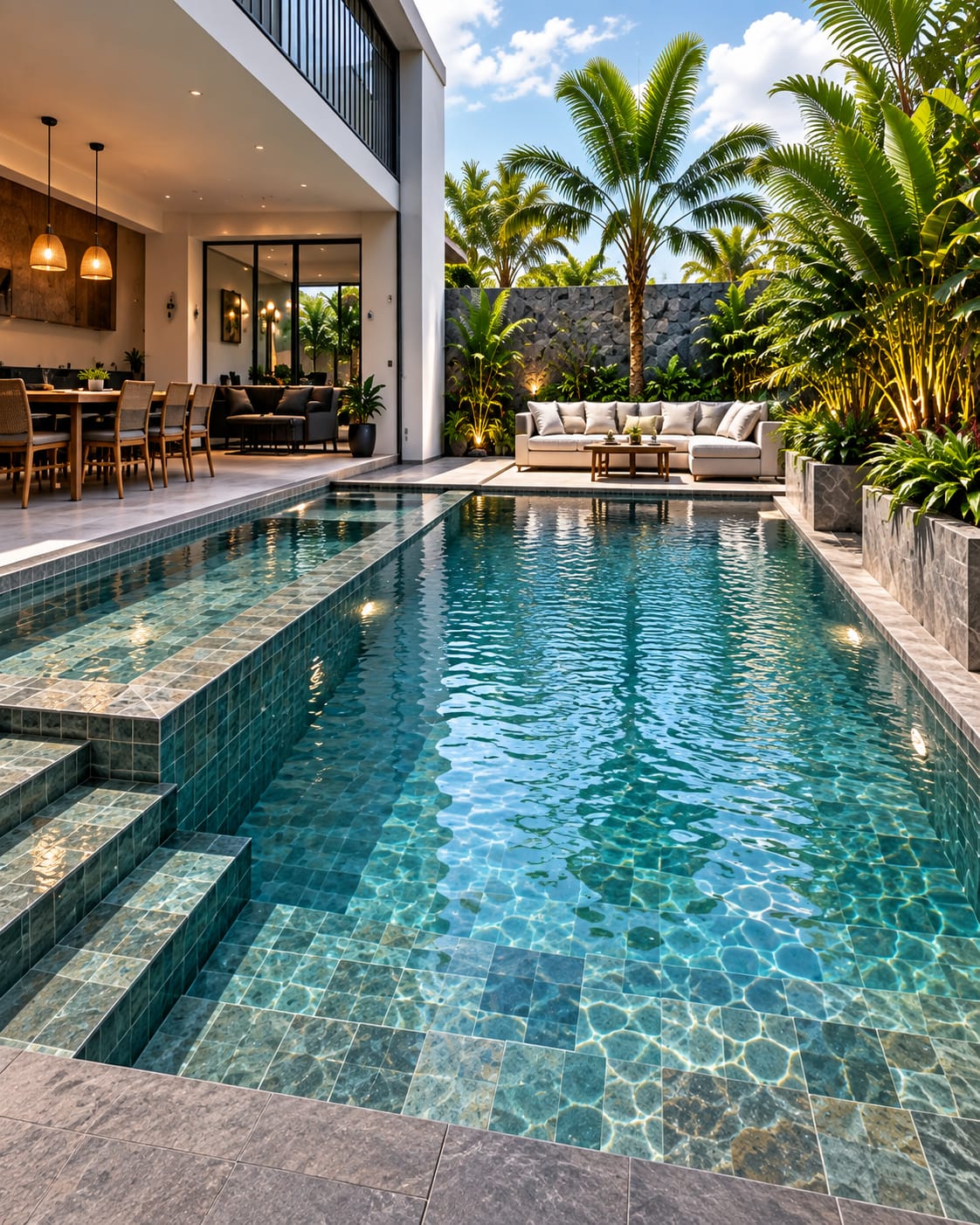 Kolam Renang Modern dengan Batu Alam