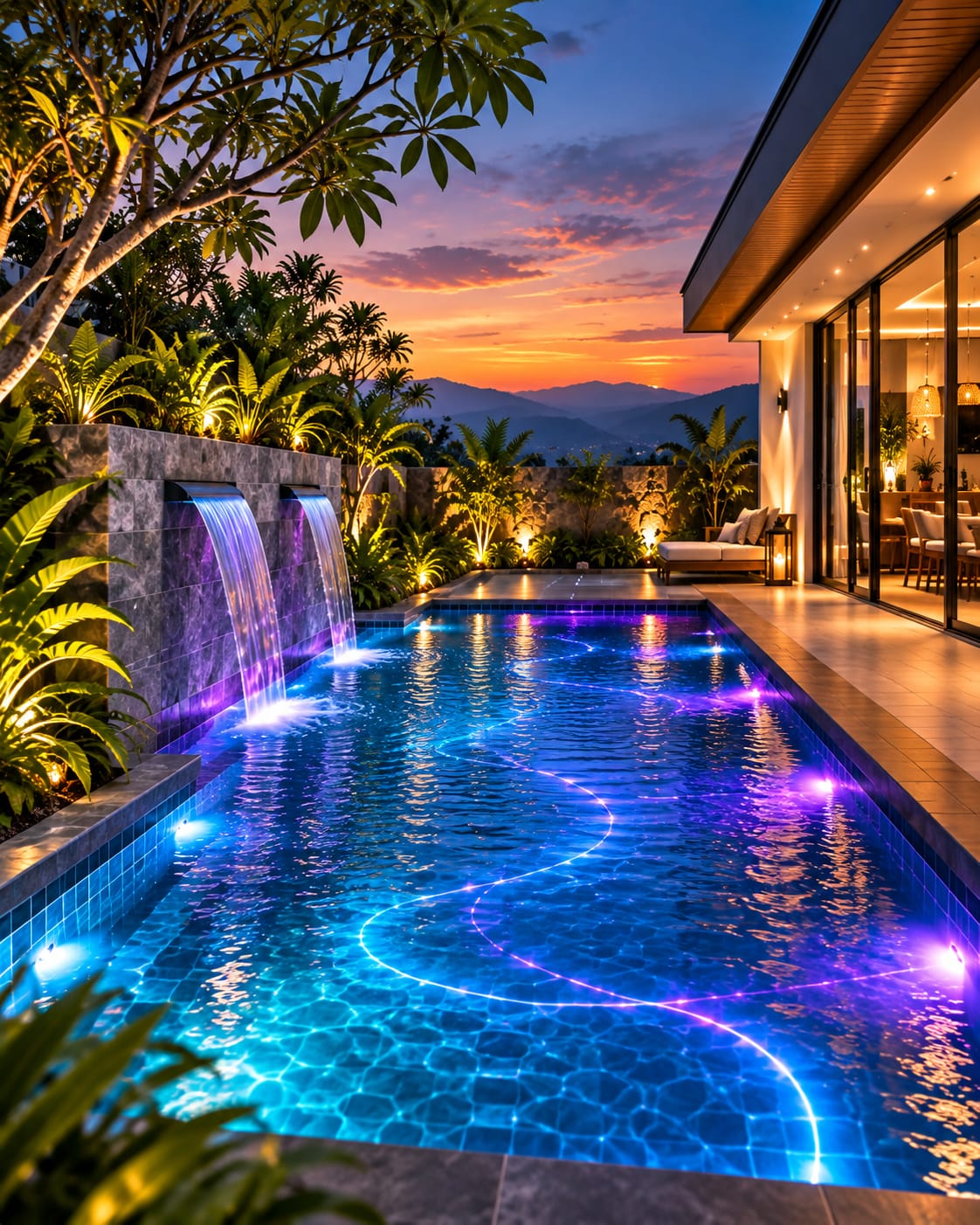 Kolam Renang dengan LED Lighting