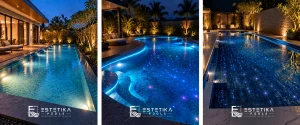 Kolam Renang Luxury Pools Under Night Lights, neon flek, fiber optik